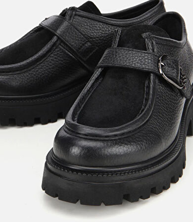 Kadın Süet Deri Siyah Toka Detaylı Yüksek Tabanlı Günlük Loafer