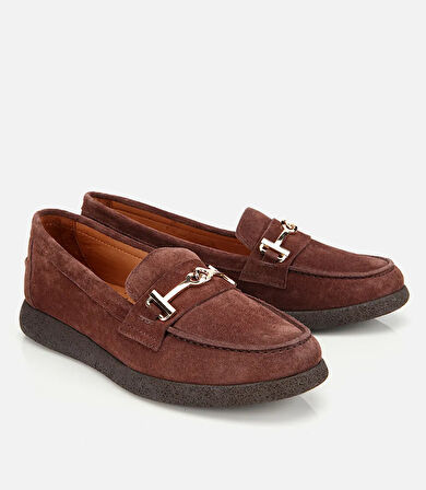 Kadın Süet Deri Kahverengi Yumuşak Tabanlı Comfort Günlük Loafer