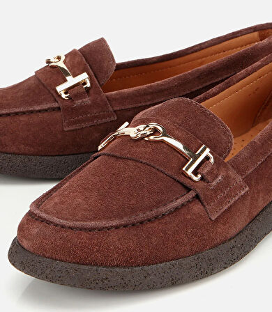 Kadın Süet Deri Kahverengi Yumuşak Tabanlı Comfort Günlük Loafer