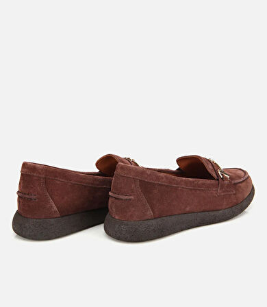 Kadın Süet Deri Kahverengi Yumuşak Tabanlı Comfort Günlük Loafer