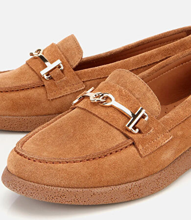 Kadın Süet Deri Taba Yumuşak Tabanlı Comfort Günlük Loafer