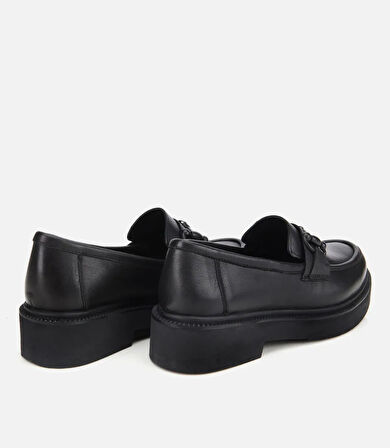 Kadın Deri Siyah Kalın Tabanlı Klasik Loafer
