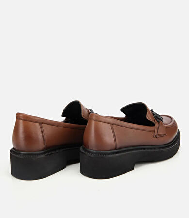Kadın Deri Kahverengi Kalın Tabanlı Klasik Loafer