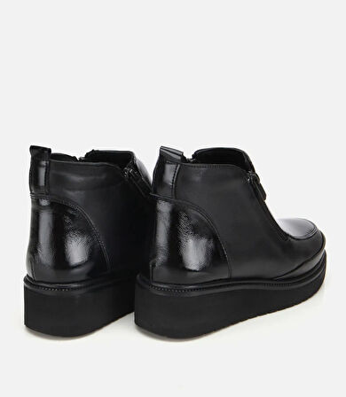 Kadın Deri Siyah Fermuar Detaylı Dolgu Topuklu Bot