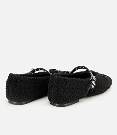 Kadın Siyah Peluş Kürklü Zımbalı Babet