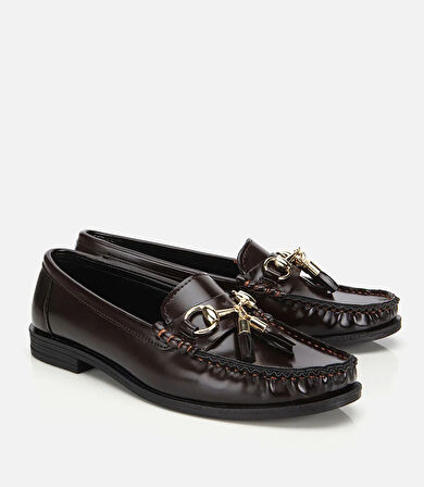 Kadın Rugan Kahverengi Püsküllü Klasik Loafer