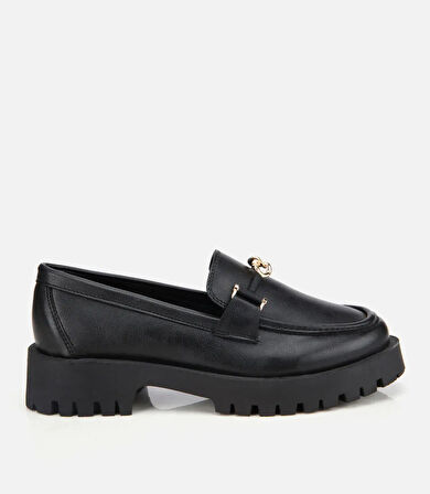 Kadın Siyah Kalın Tabanlı Klasik Loafer