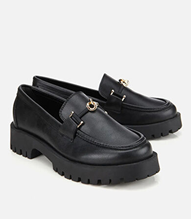 Kadın Siyah Kalın Tabanlı Klasik Loafer