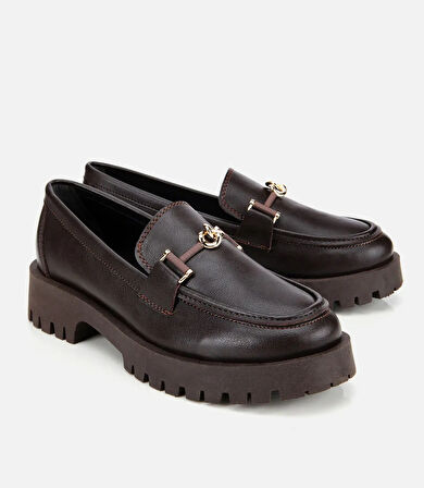 Kadın Kahverengi Kalın Tabanlı Klasik Loafer