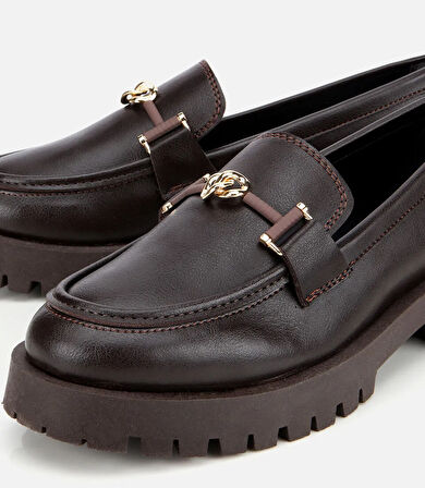 Kadın Kahverengi Kalın Tabanlı Klasik Loafer