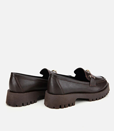 Kadın Kahverengi Kalın Tabanlı Klasik Loafer
