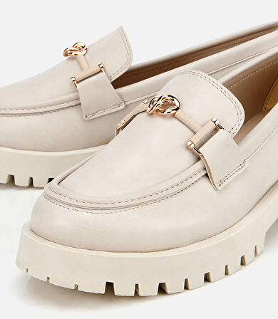 Kadın Ekru Kalın Tabanlı Klasik Loafer
