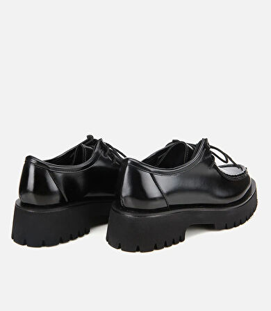 Kadın Siyah Dikiş Burunlu Kalın Tabanlı Günlük Loafer