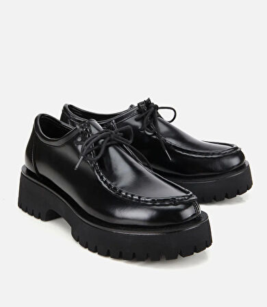 Kadın Siyah Dikiş Burunlu Kalın Tabanlı Günlük Loafer