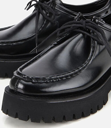 Kadın Siyah Dikiş Burunlu Kalın Tabanlı Günlük Loafer