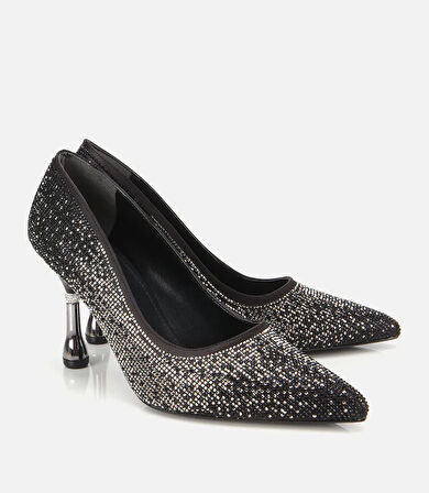 Kadın Siyah Taşlı İnce Topuklu Stiletto