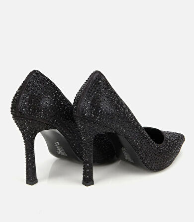 Kadın Siyah Taşlı Yüksek Topuklu Stiletto