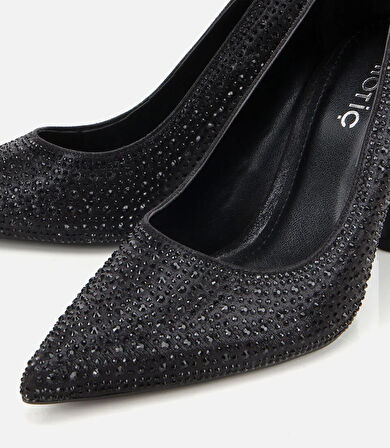 Kadın Siyah Taşlı Yüksek Topuklu Stiletto