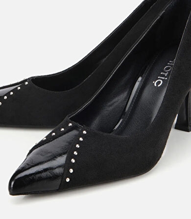 Kadın Süet Siyah Taşlı İnce Topuklu Stiletto
