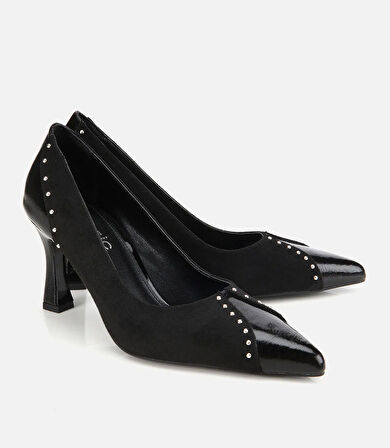 Kadın Süet Siyah Taşlı İnce Topuklu Stiletto