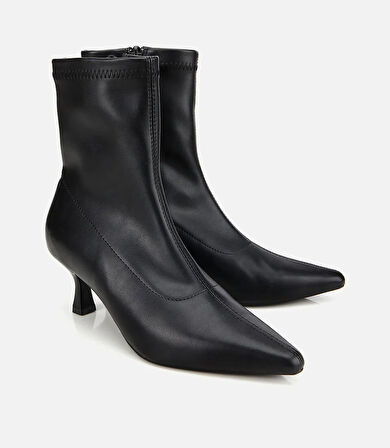 Kadın Siyah Streç Fermuarlı Bilekte Kısa Topuklu Bot