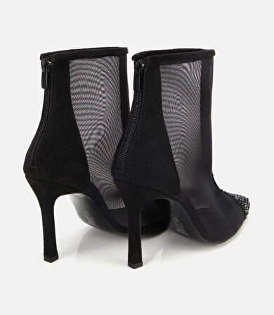 Kadın Siyah Transparan Taş Detaylı Bilekte Topuklu Bot