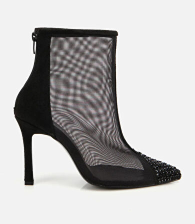 Kadın Siyah Transparan Taş Detaylı Bilekte Topuklu Bot