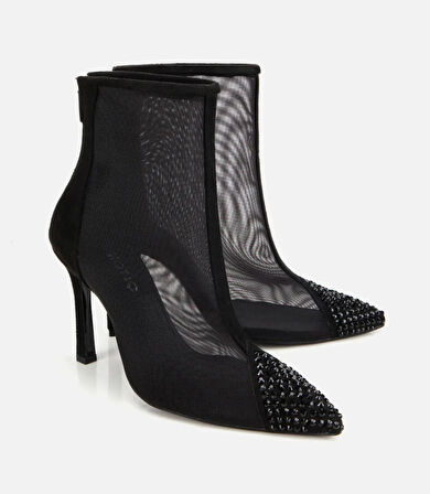 Kadın Siyah Transparan Taş Detaylı Bilekte Topuklu Bot
