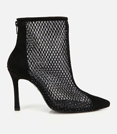 Kadın Siyah Fileli Taş Detaylı Bilekte Topuklu Bot
