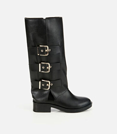 Kadın Siyah Tokalı Düz Çizme