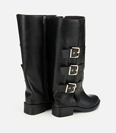 Kadın Siyah Tokalı Düz Çizme