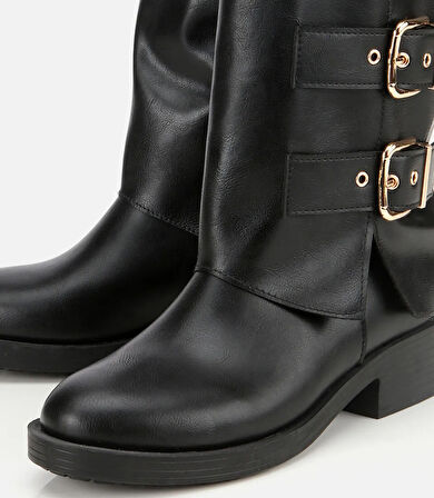 Kadın Siyah Tokalı Düz Çizme