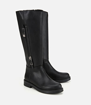 Kadın Siyah Tokalı Düz Çizme