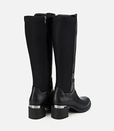 Kadın Siyah Streç Metal Detaylı Topuklu Çizme