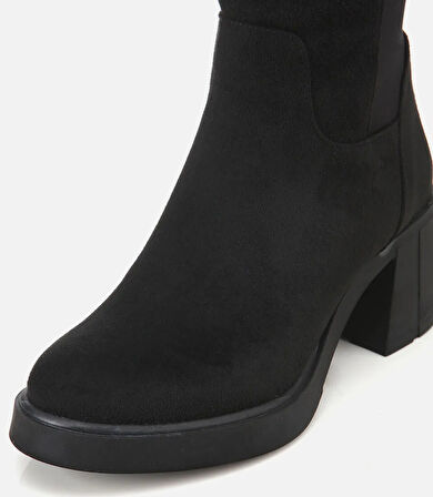 Kadın Süet Siyah Streç Topuklu Çizme