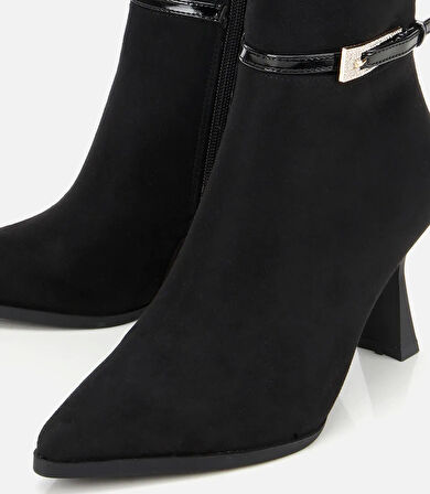 Kadın Süet Siyah Tokalı İnce Topuklu Bot