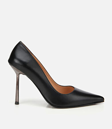 Kadın Deri Siyah Metal Detaylı Yüksek Topuklu Stiletto