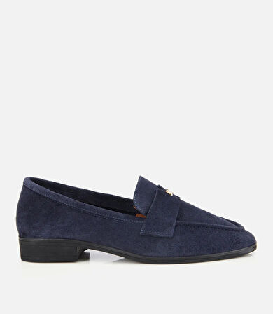 Kadın Süet Deri Lacivert Yumuşak Dokulu Klasik Loafer