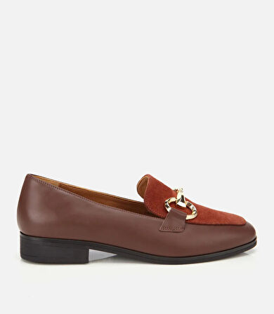 Kadın Süet Deri Acı Kahverengi Tokalı Klasik Loafer