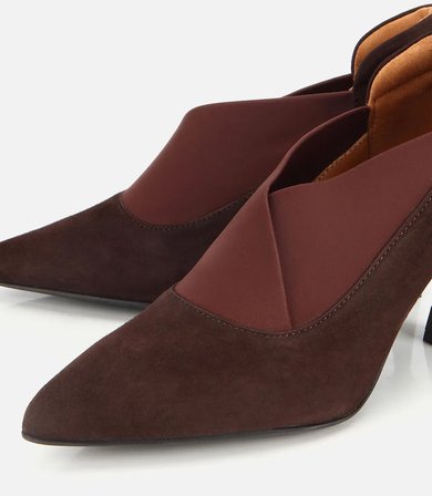 Kadın Süet Deri Kahverengi Streç Detaylı İnce Topuklu Stiletto