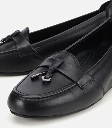 Kadın Deri Siyah Dolgu Topuklu Rahat Günlük Loafer