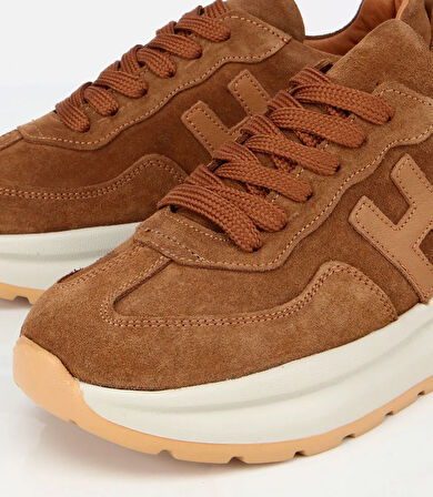 Kadın Süet Deri Taba Kalın Tabanlı Comfort Spor Ayakkabı