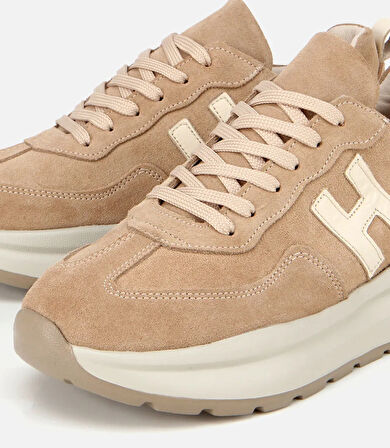 Kadın Süet Deri Bej Kalın Tabanlı Comfort Spor Ayakkabı