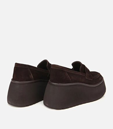 Kadın Süet Deri Kahverengi Dolgu Topuklu Günlük Loafer