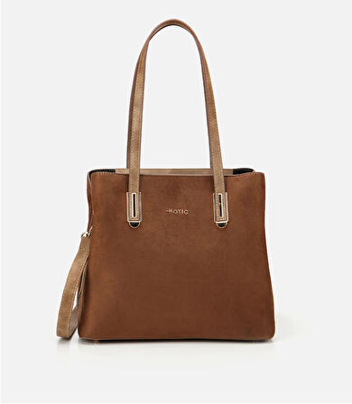 Kadın Süet Taba Gold Aksesuarlı Omuz Çantası