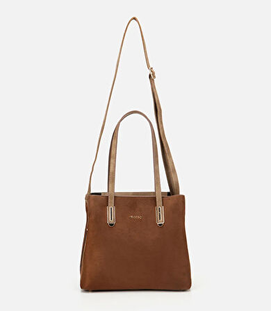 Kadın Süet Taba Gold Aksesuarlı Omuz Çantası