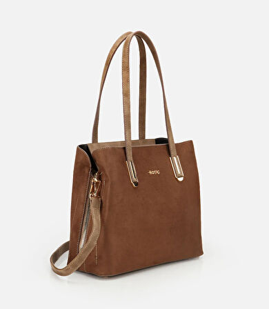 Kadın Süet Taba Gold Aksesuarlı Omuz Çantası