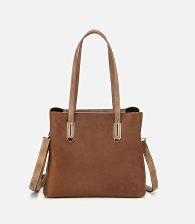 Kadın Süet Taba Gold Aksesuarlı Omuz Çantası