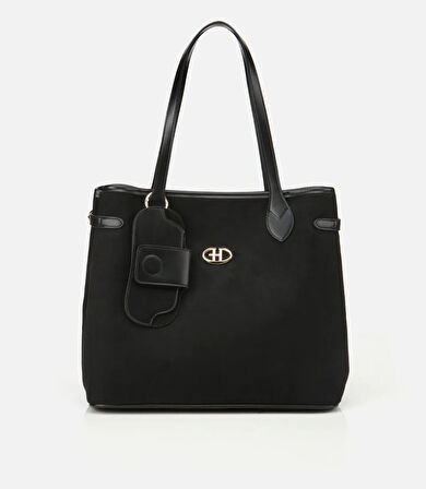 Kadın Süet Siyah Aksesuarlı Omuz Çantası