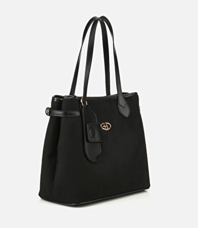 Kadın Süet Siyah Aksesuarlı Omuz Çantası